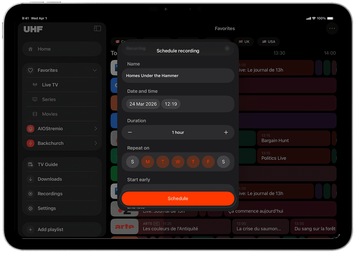 DVR feature shown on iPad