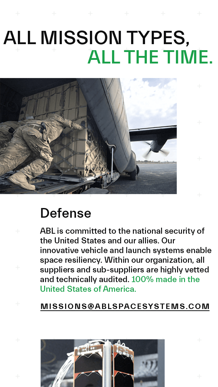 ABL Space Systems company page Mission type, defense, mobile.