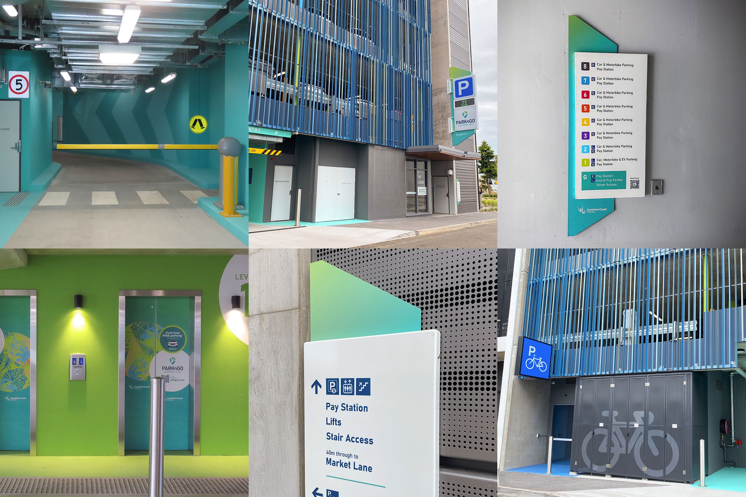 Wayfinding and informational signage in multi-story carpark