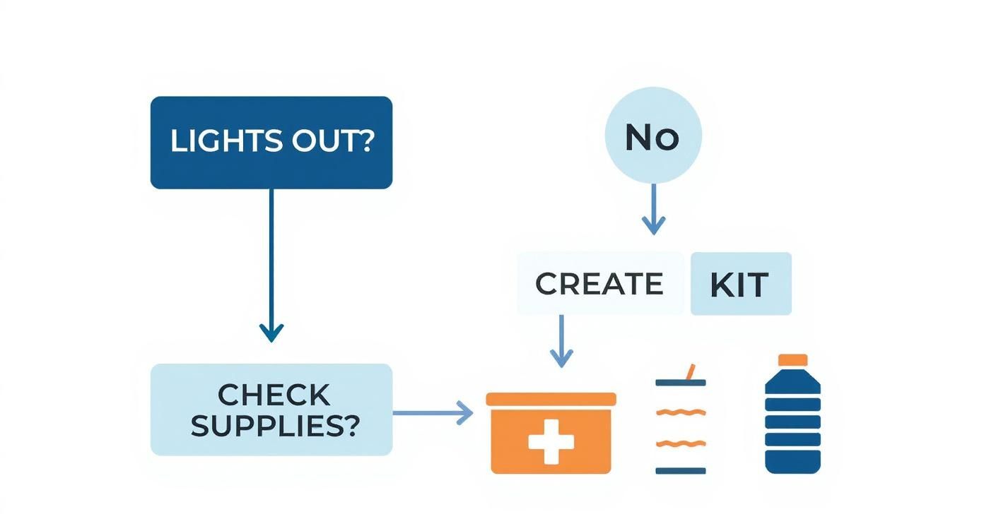 a infographic showing the steps towards preparing supplies when the lights go out