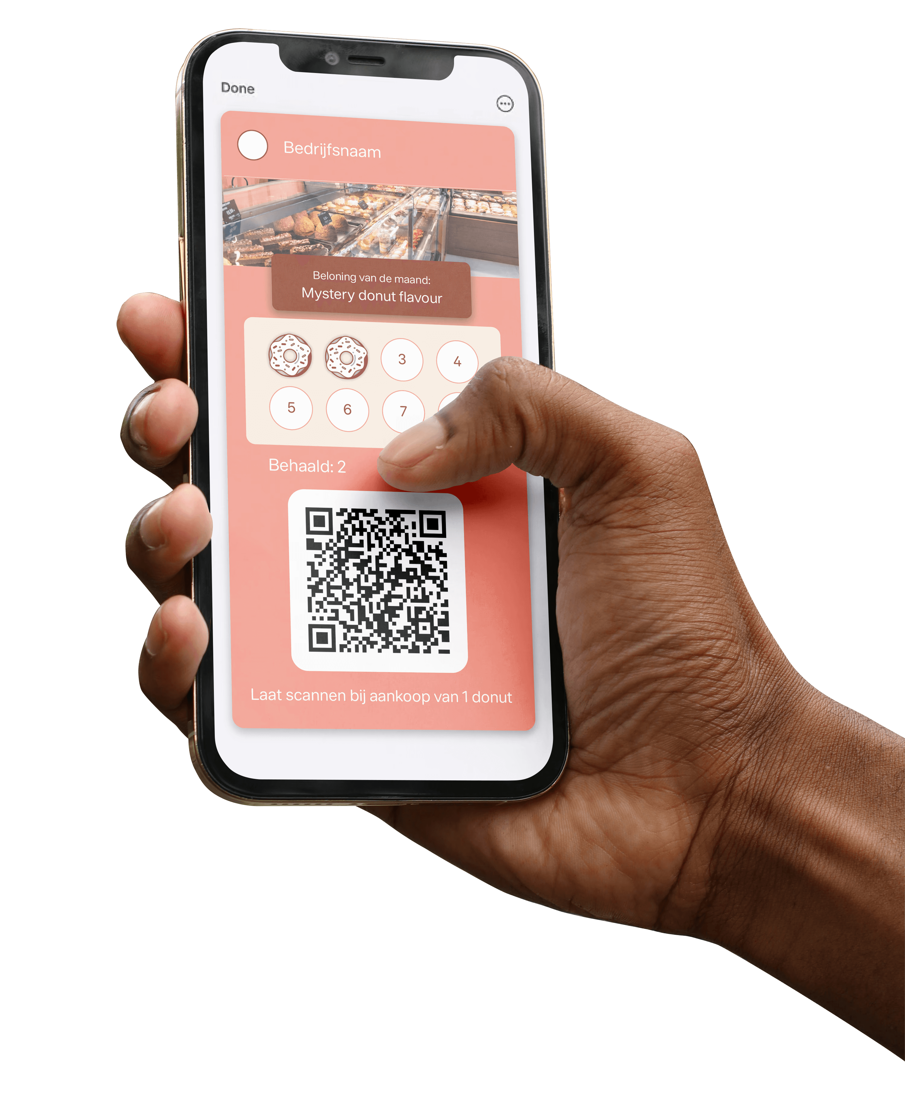 A hand holding a phone showing the Newcomer welcome screen