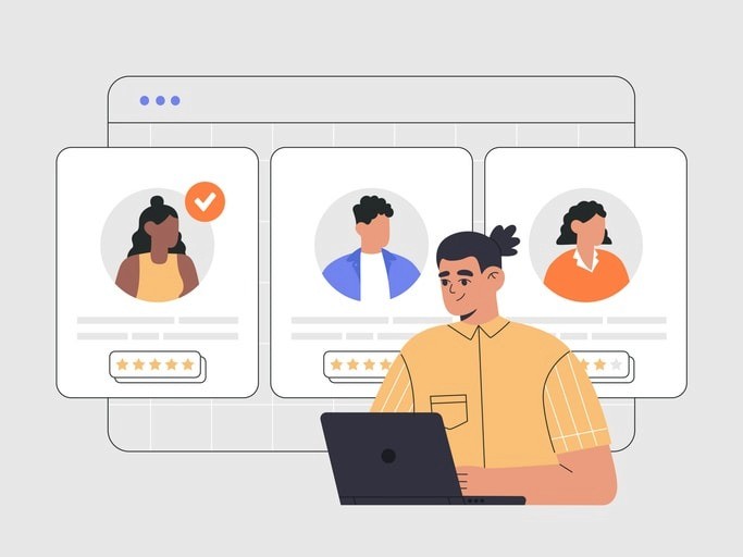 A depiction of the process of choosing developers for custom software development.