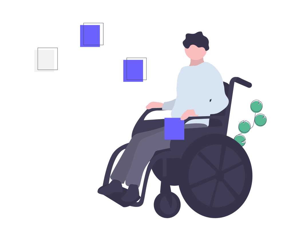 A man seated in a wheelchair, holding a blue book.