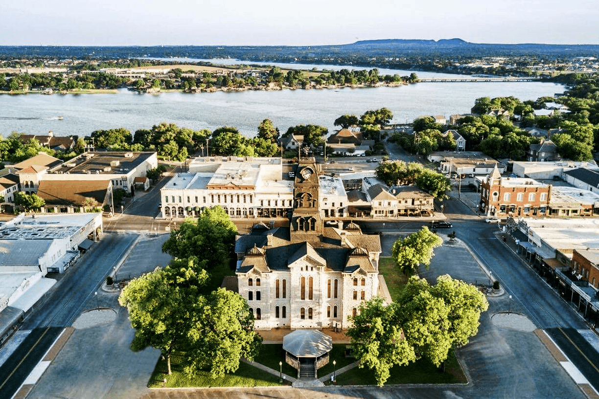 This image of downtown Granbury, Texas, showcases the best insulation company in North Texas.