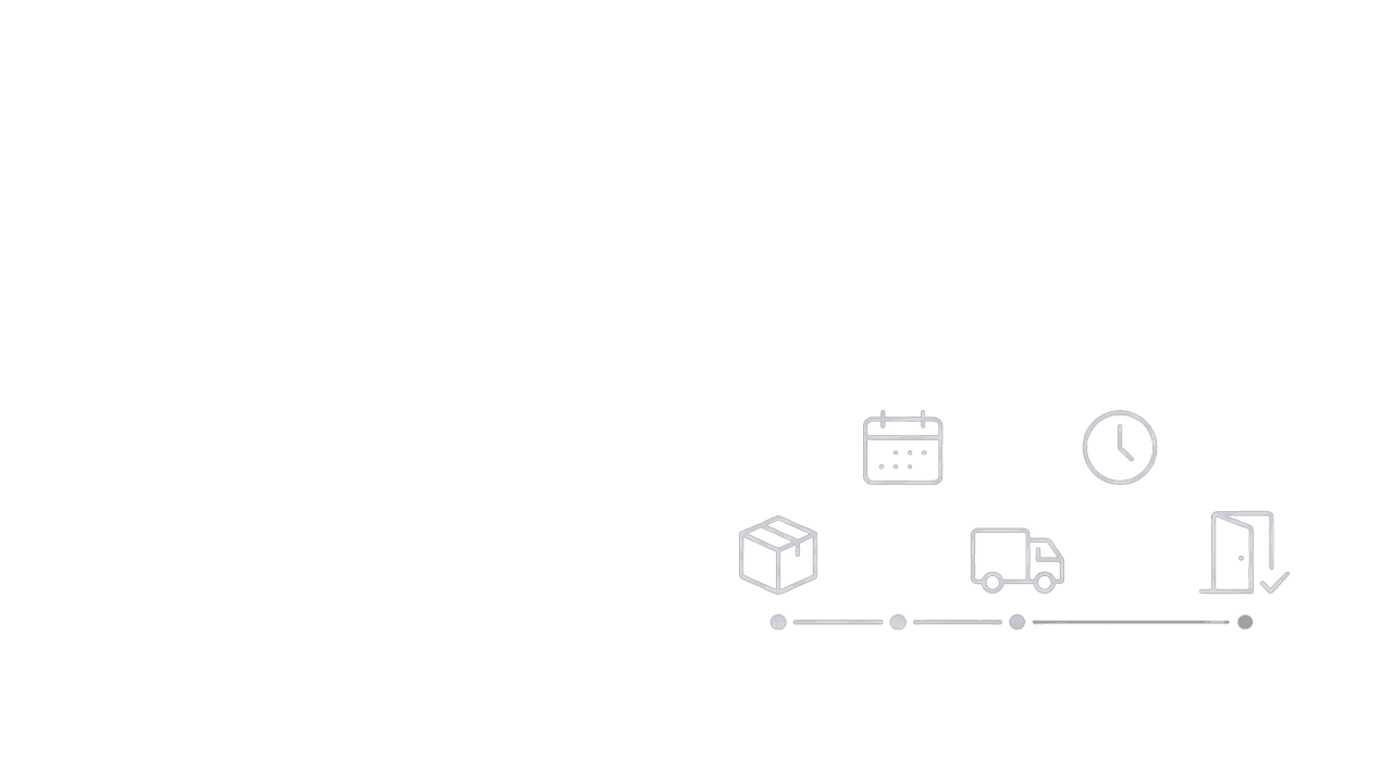 Minimal icon illustration of a delivery timeline from package to home with checkpoints, truck, calendar, and clock for order arrival ETA.