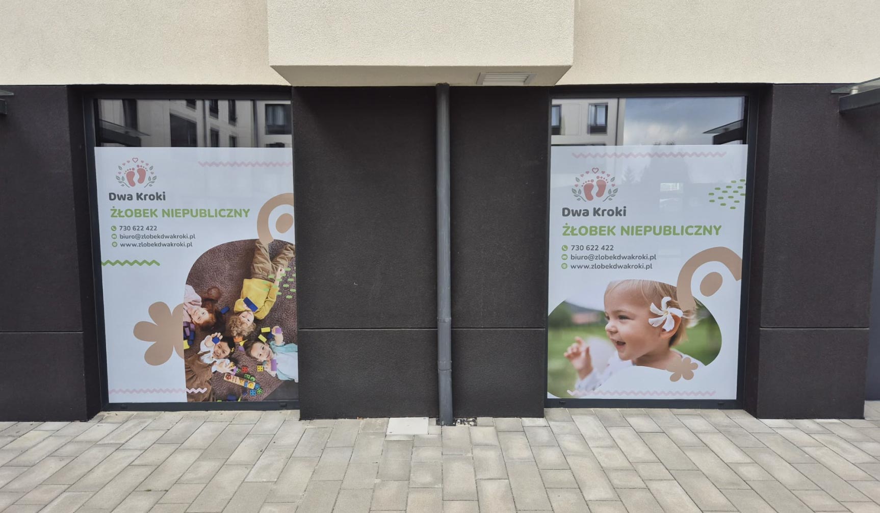 Branding witryny przedszkola Dwa Kroki z ilustracjami edukacyjnymi