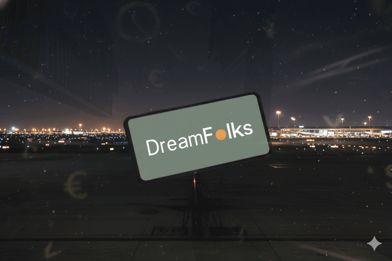 Dreamfolks logo with the airport airside view