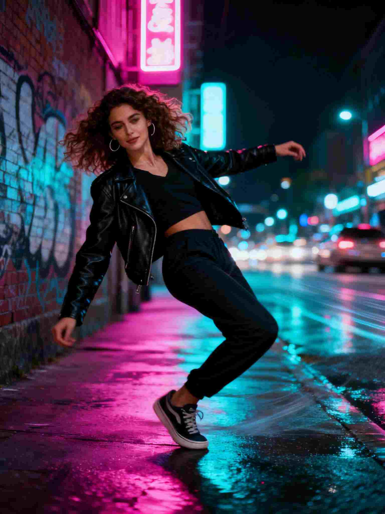 Dancing woman on street, kling ai free.