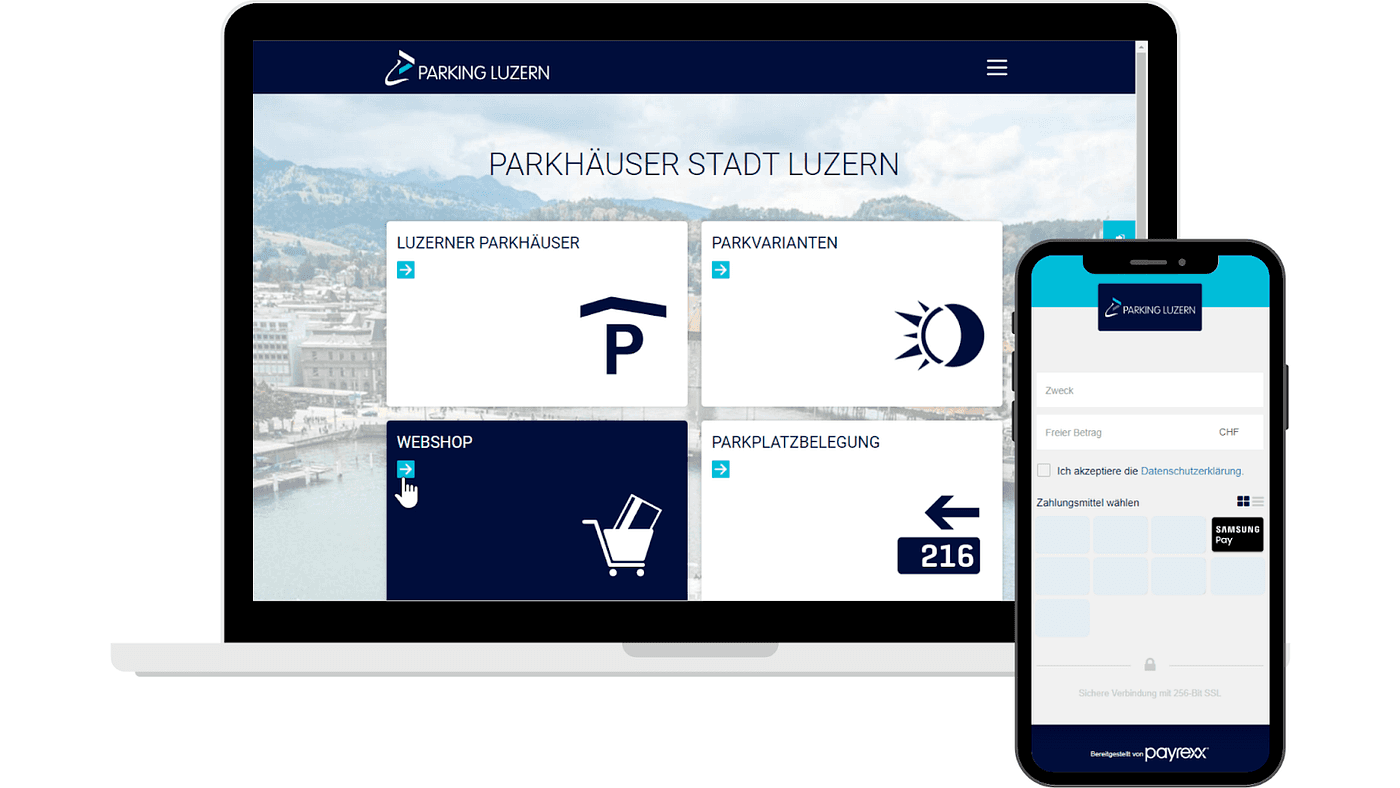Webseite und Checkout Parking Luzern