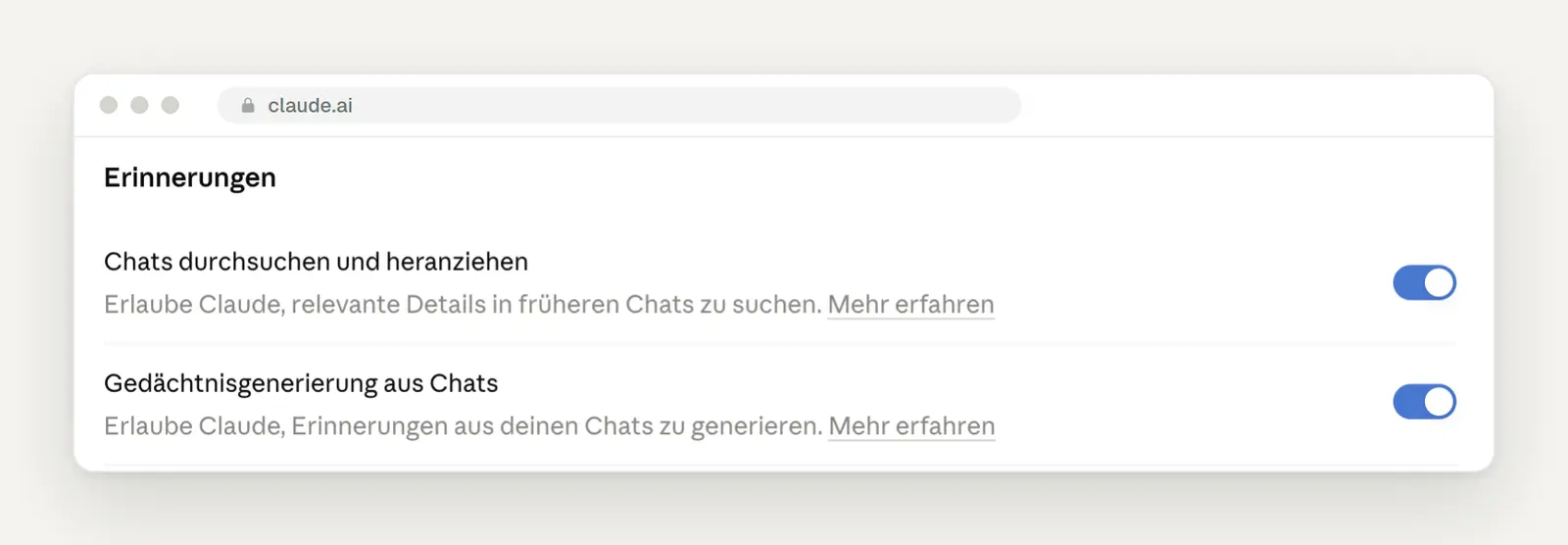 Claude Speicher-Einstellungen: Chats durchsuchen und Gedächtnis aus Chats
