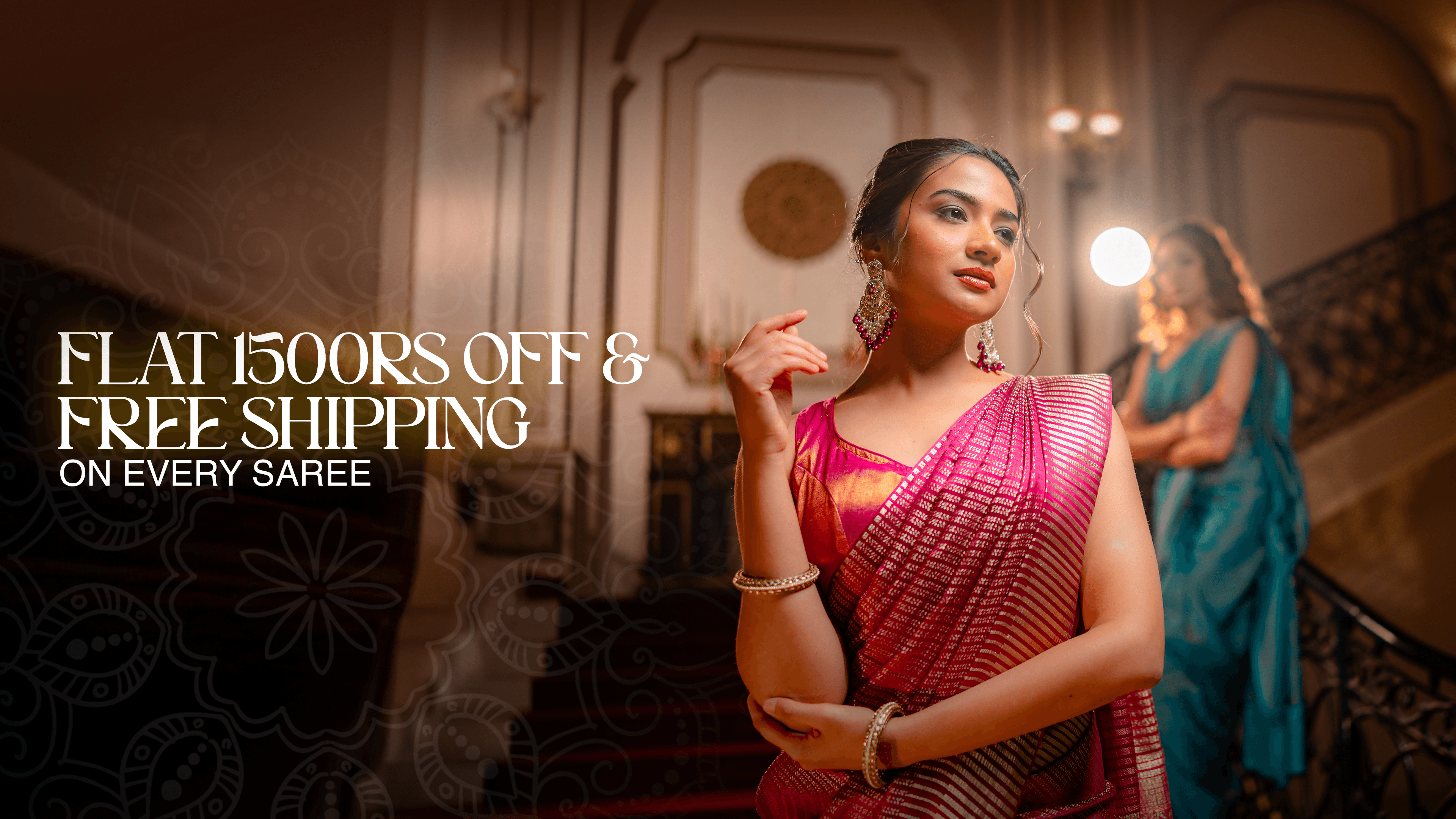 A woman wearing an ivory cream saree, radiating subtle sophistication and refined traditional beauty.