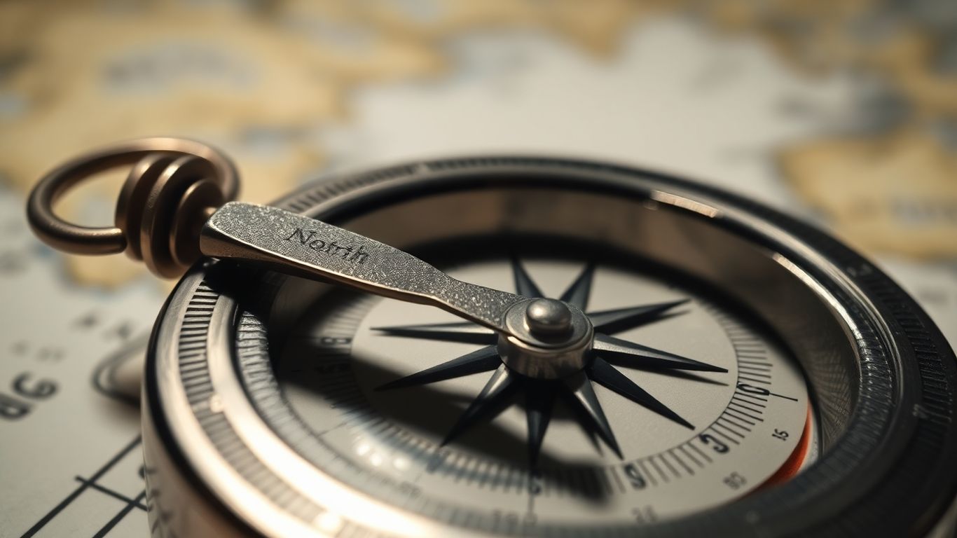 Compass needle pointing north, symbolizing precision in strategy.