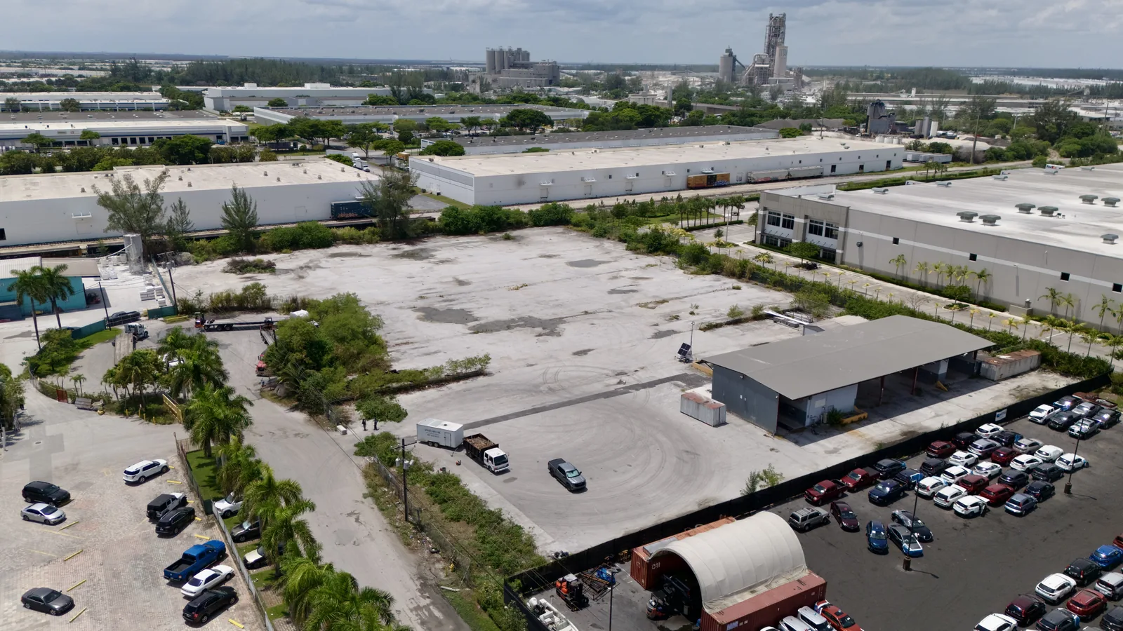 Aerial view of the industrial outdoor storage site at 11500 NW 18th Way, Medley, FL