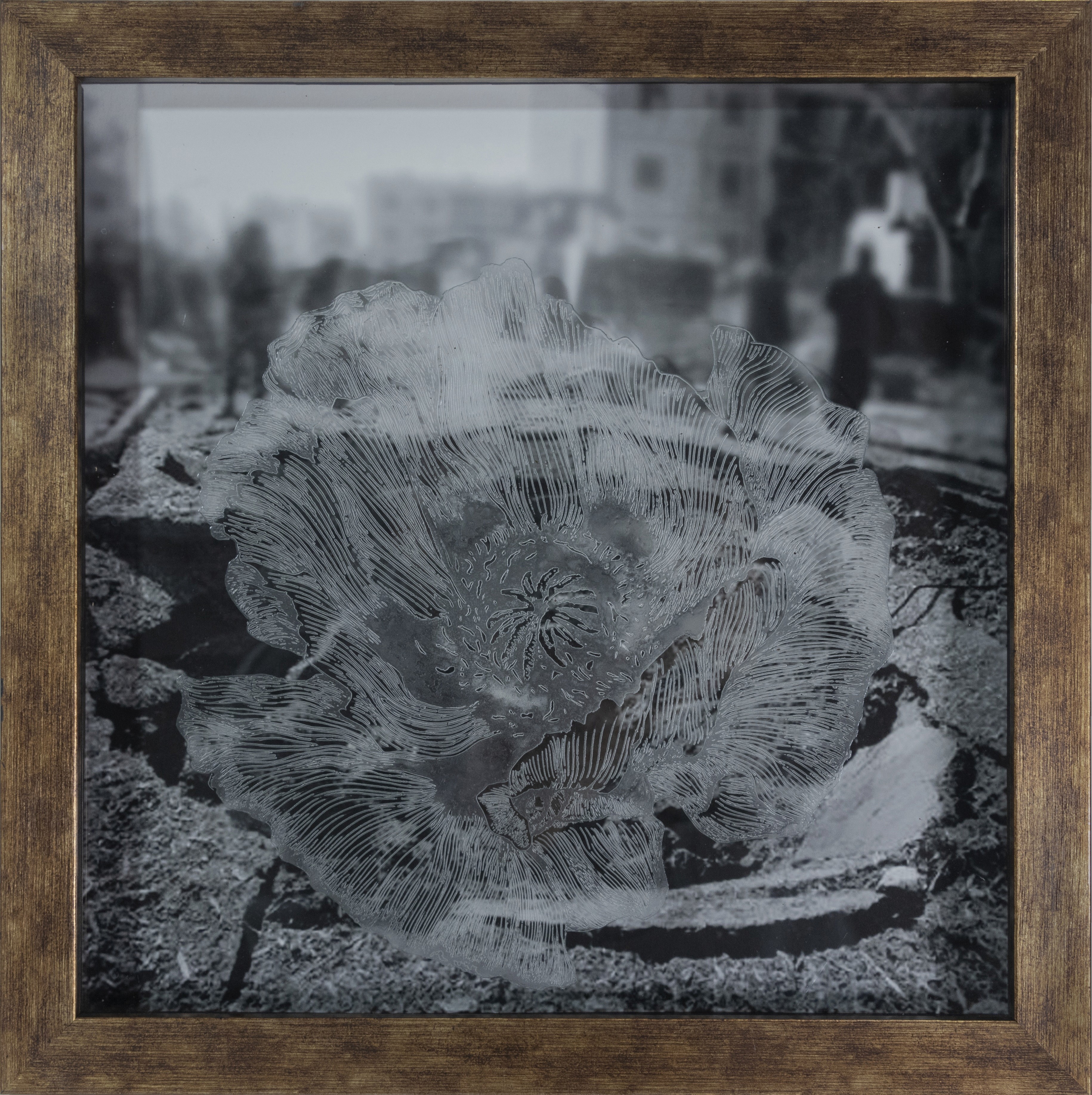 herd of sheep on road painting