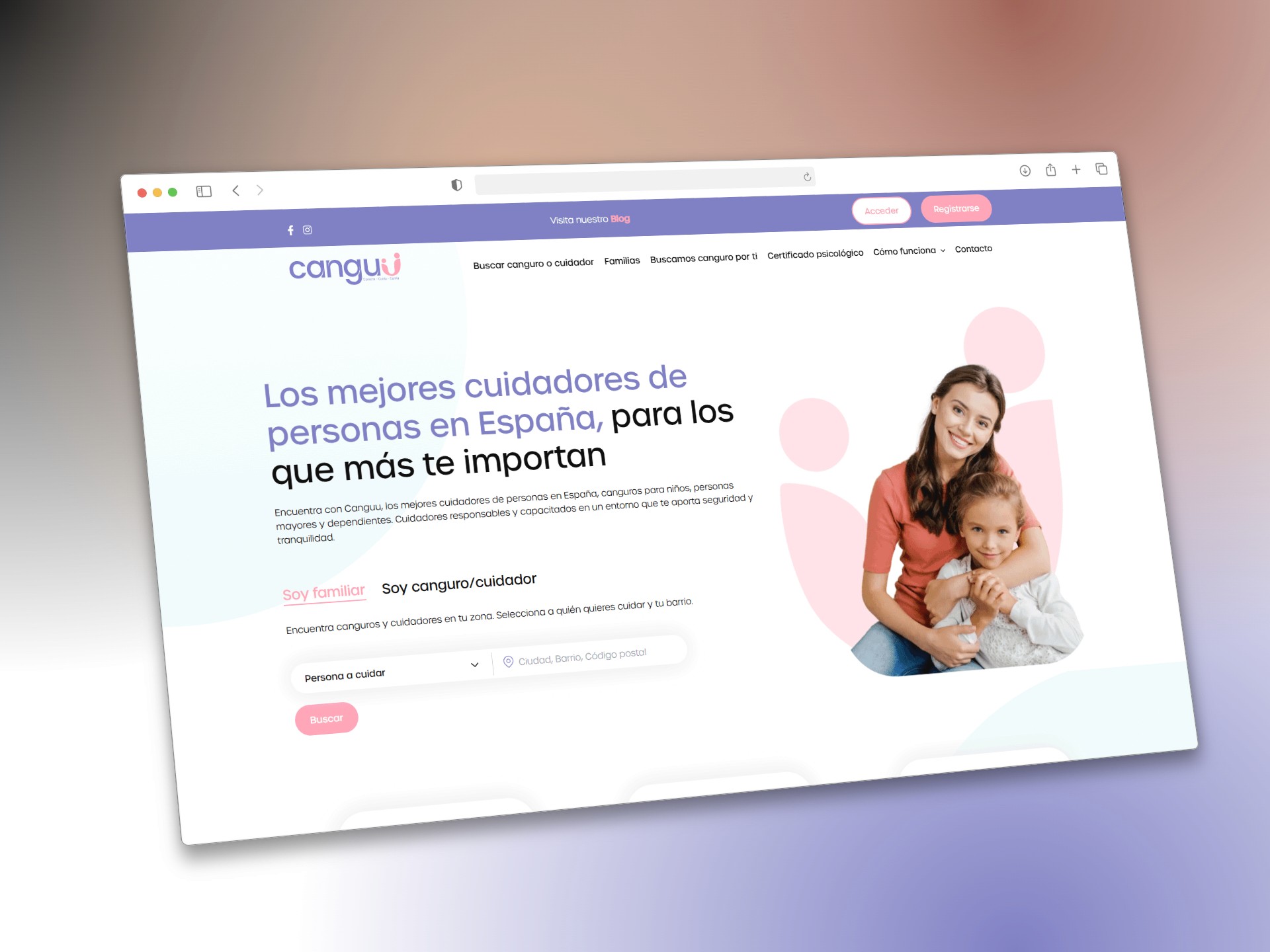 Mockup de la página web de Canguu