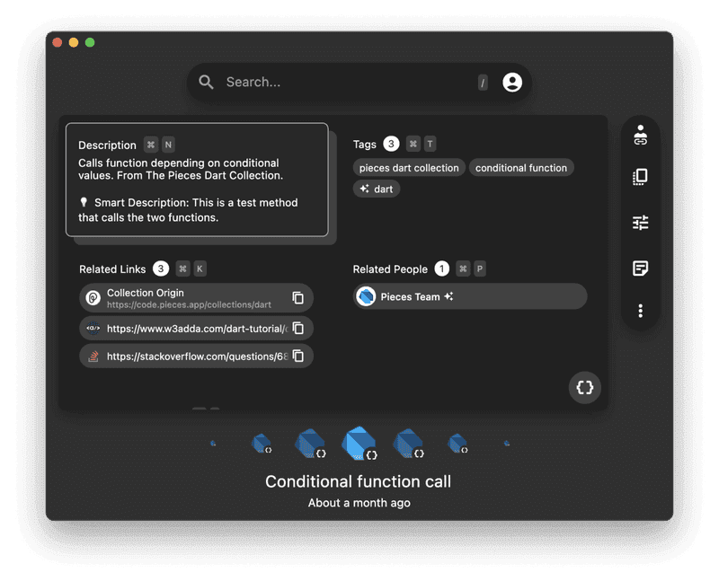 An auto-generated description in the Pieces desktop app.
