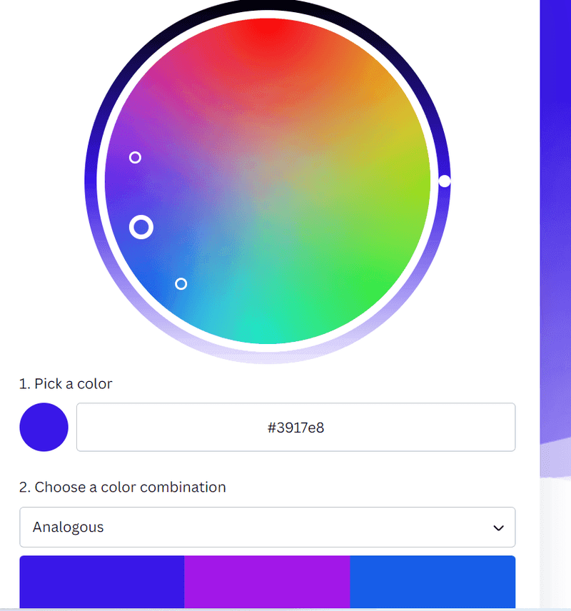 The color wheel with blue selected.