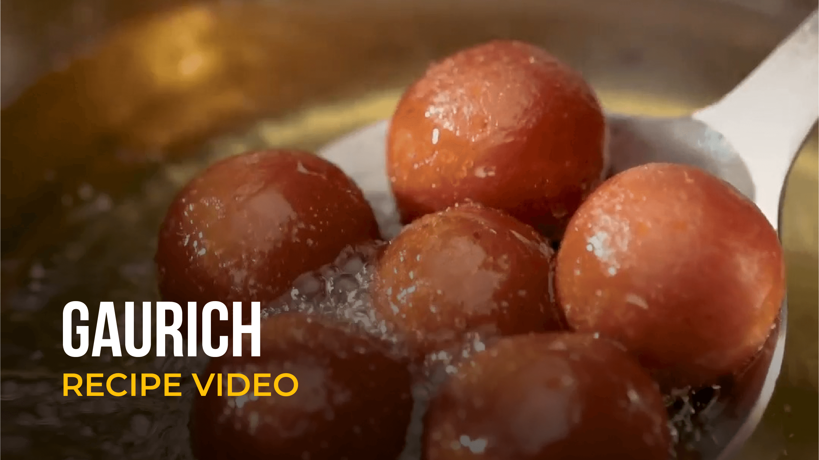 Gulab jamuns simmering in syrup shown in a Gaurich recipe video.