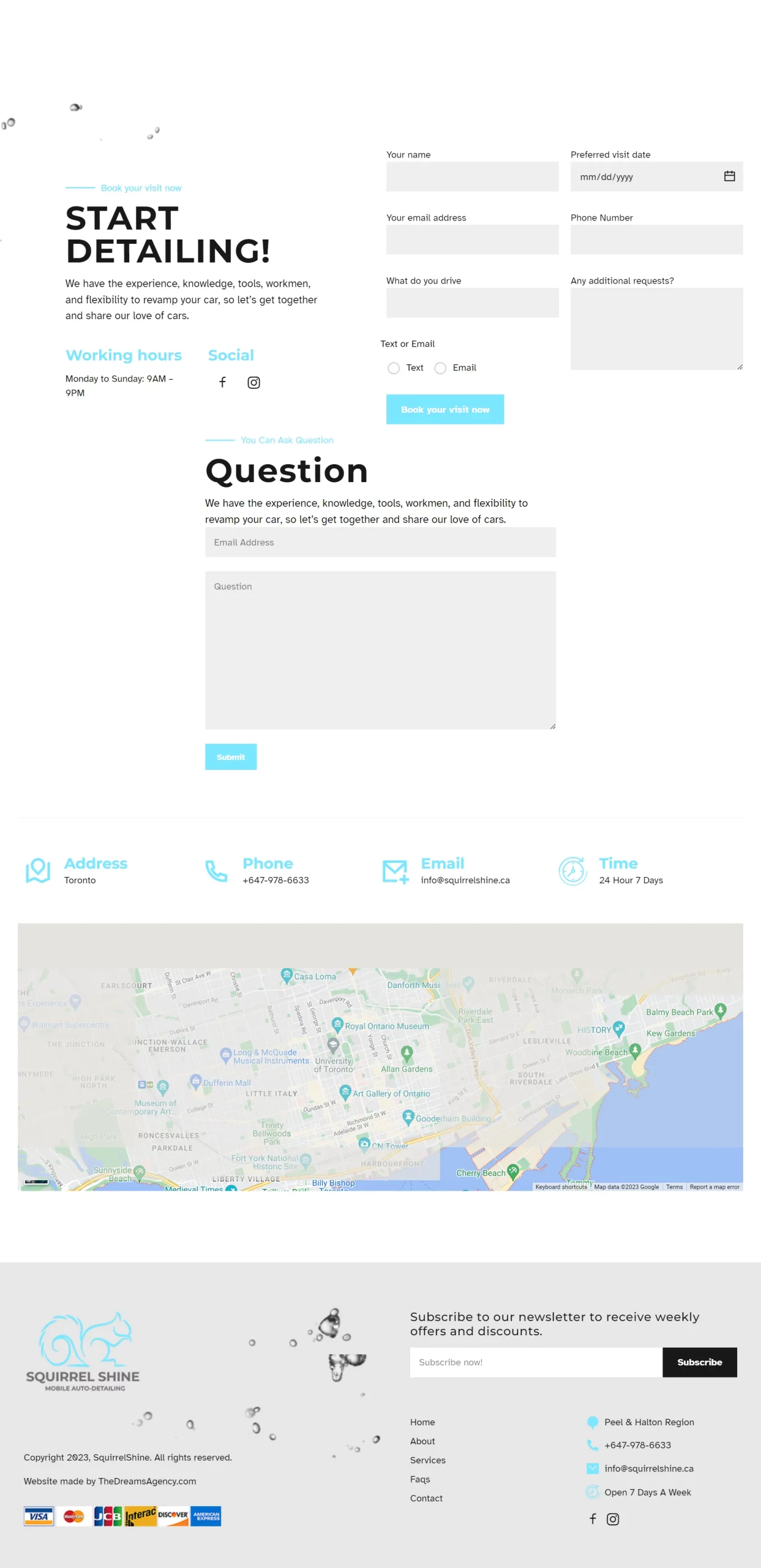 contact page for squirrelshine website developed & designed by Dreams Agency Mississauga, Ontario