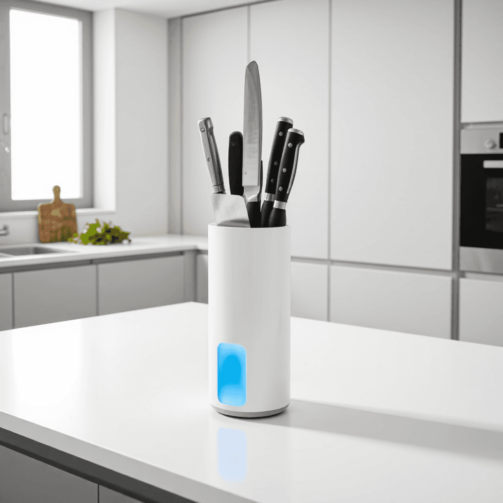 product photography of a knife holder with utensils