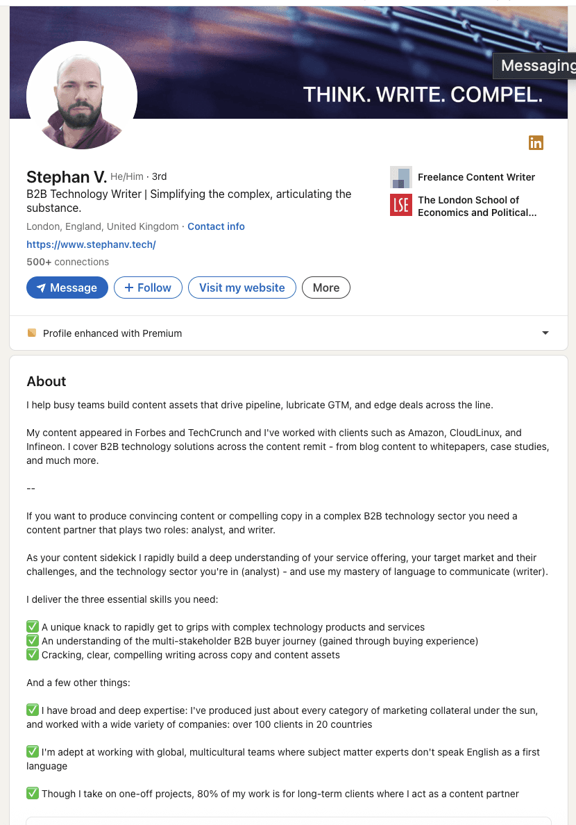 Examples of summaries on LinkedIn for  the LinkedIn summary generator