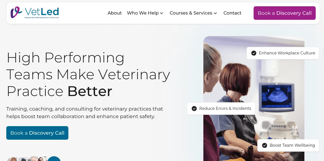 VetLed website section highlighting nares klewe wceerl high performing teams