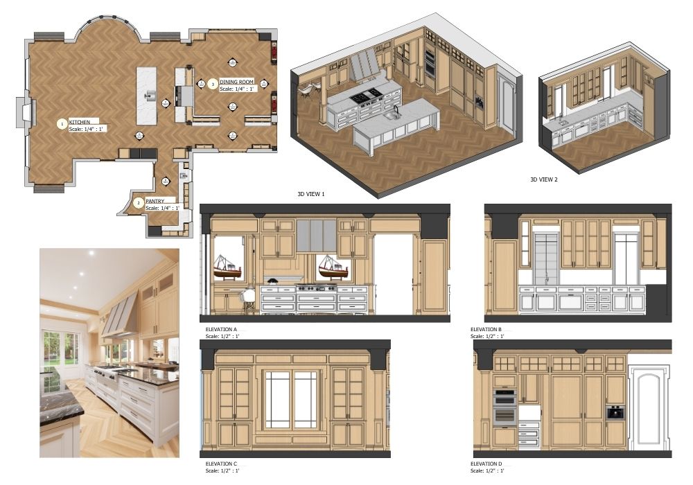 Kitchen project elevations and floor plans