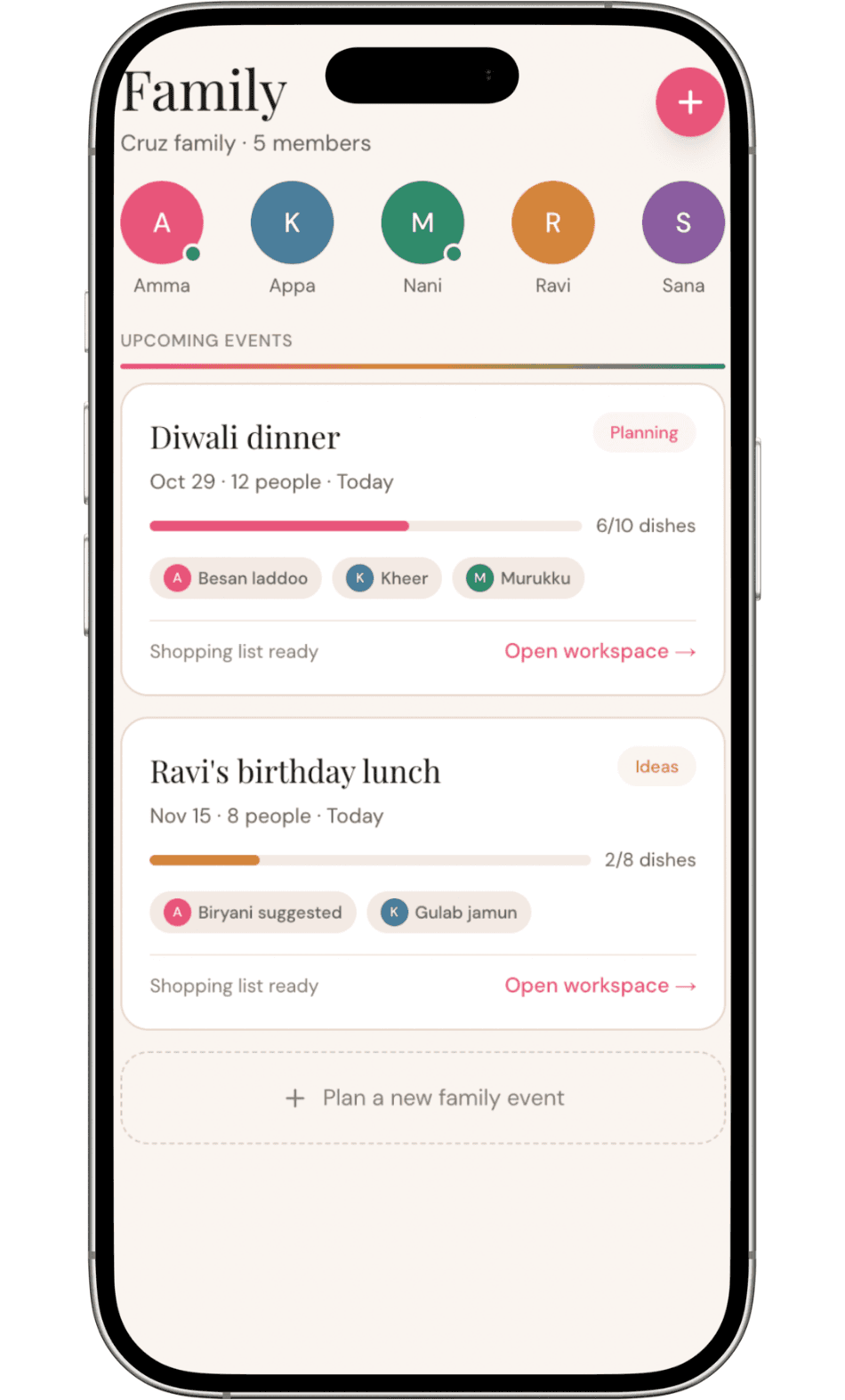 Plan Together screen from the DishLore prototype