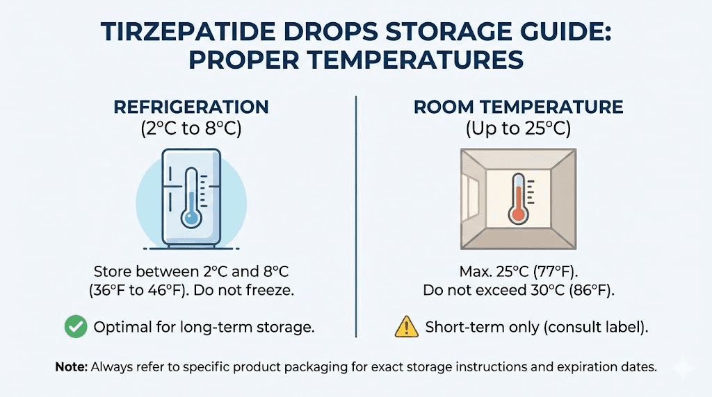 Tirzepatide drops storage temperature guide and shelf life