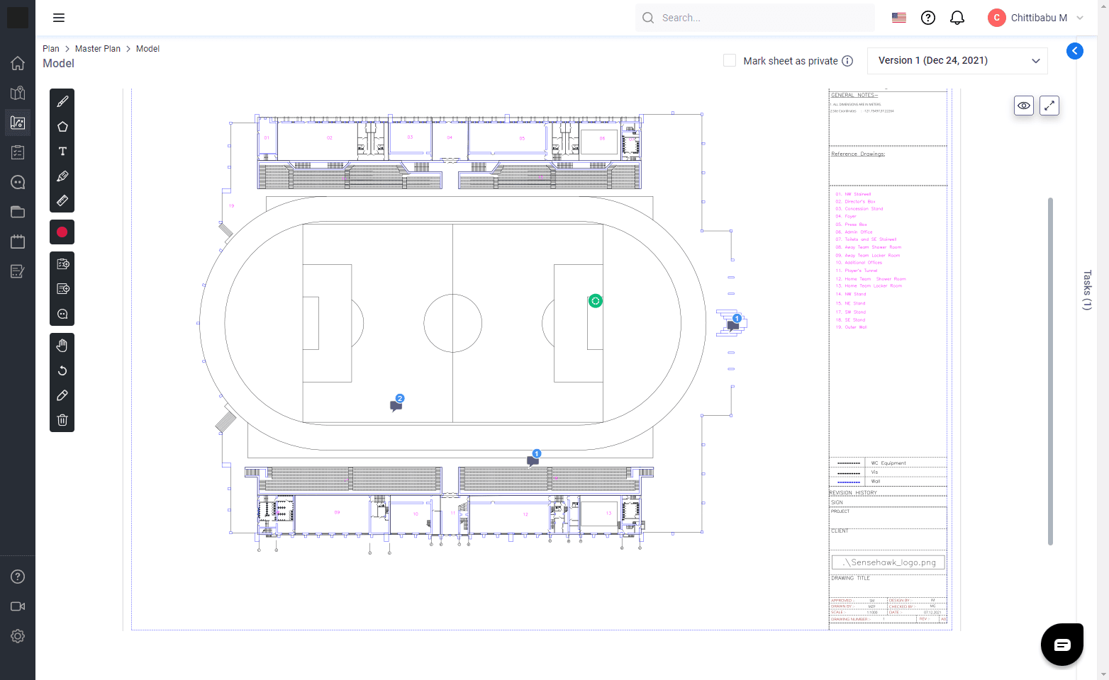 Plan view of your construction project that you can annotate, update and share on TaskMapper.