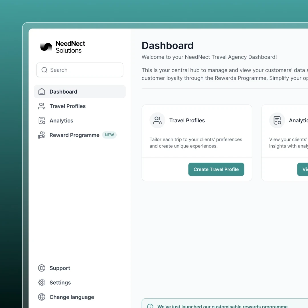 Mockup of the Travel Agency Dashboard NeedNect