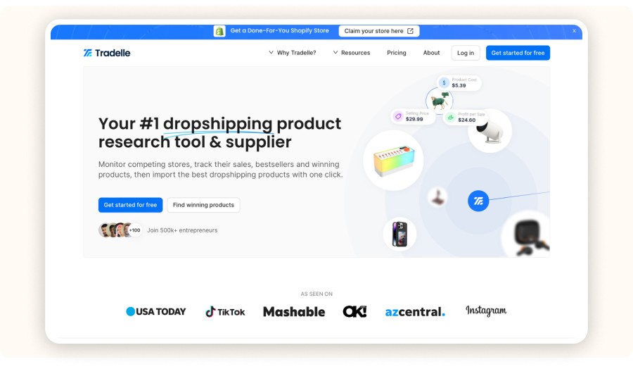 Tradelle homepage