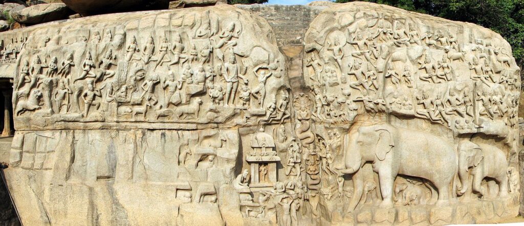 Arjuna's Penance or Descent of the Ganges. World's largest rock-cut relief in Mahabalipuram.