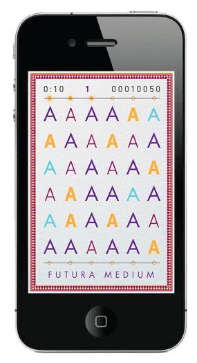 A phone screen with da set of random letters with unique colors and fonts.