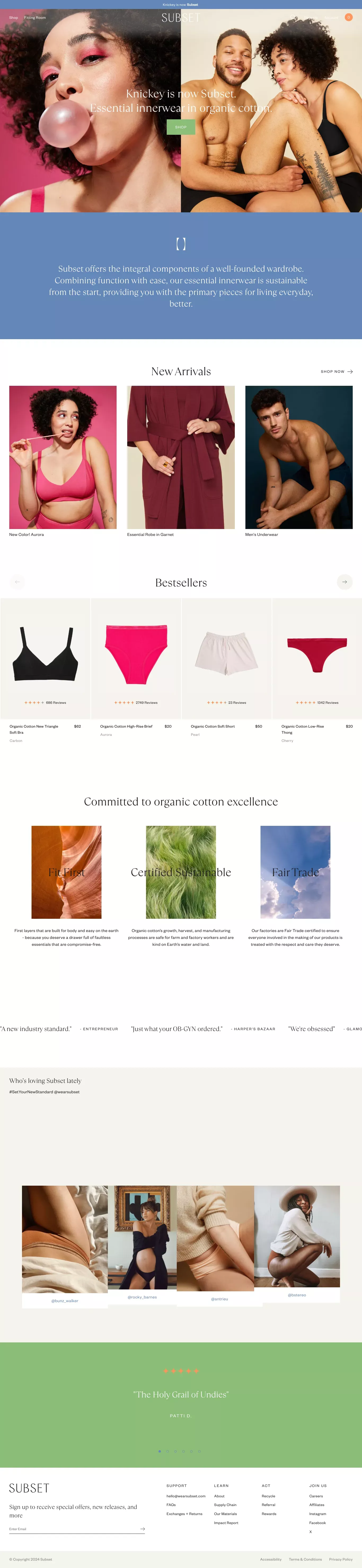 Subset: Essential Innerwear, Underwear, ecommerce page screenshot showcasing Fashion and Ecommerce design