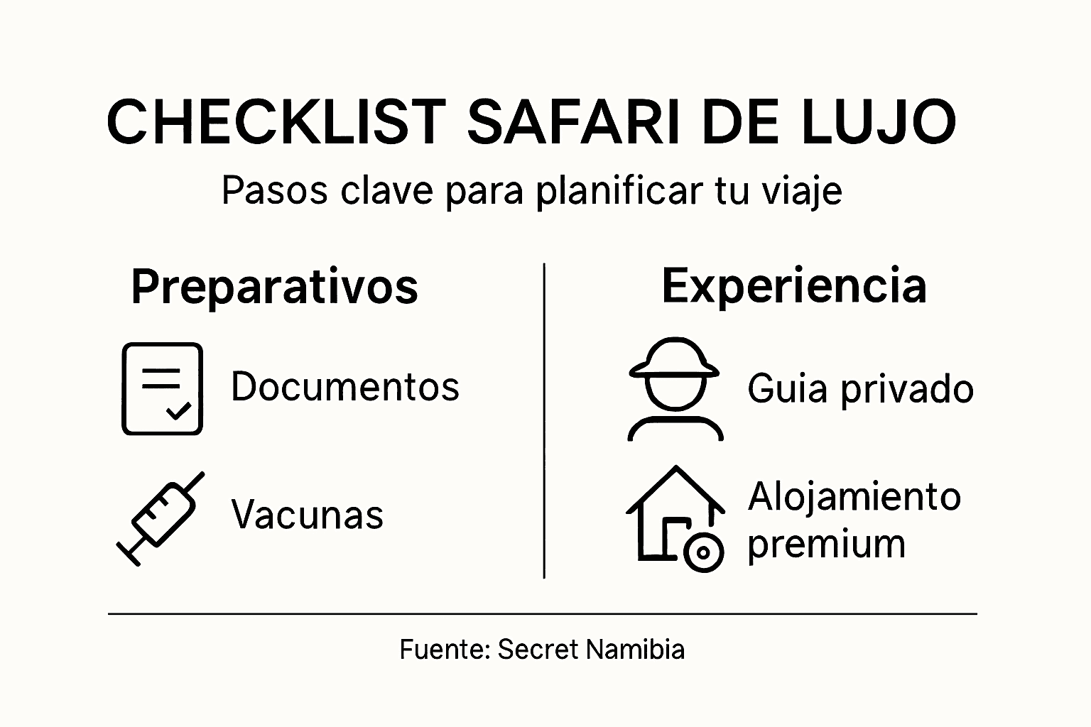 Guía visual con los pasos imprescindibles para vivir un safari de lujo