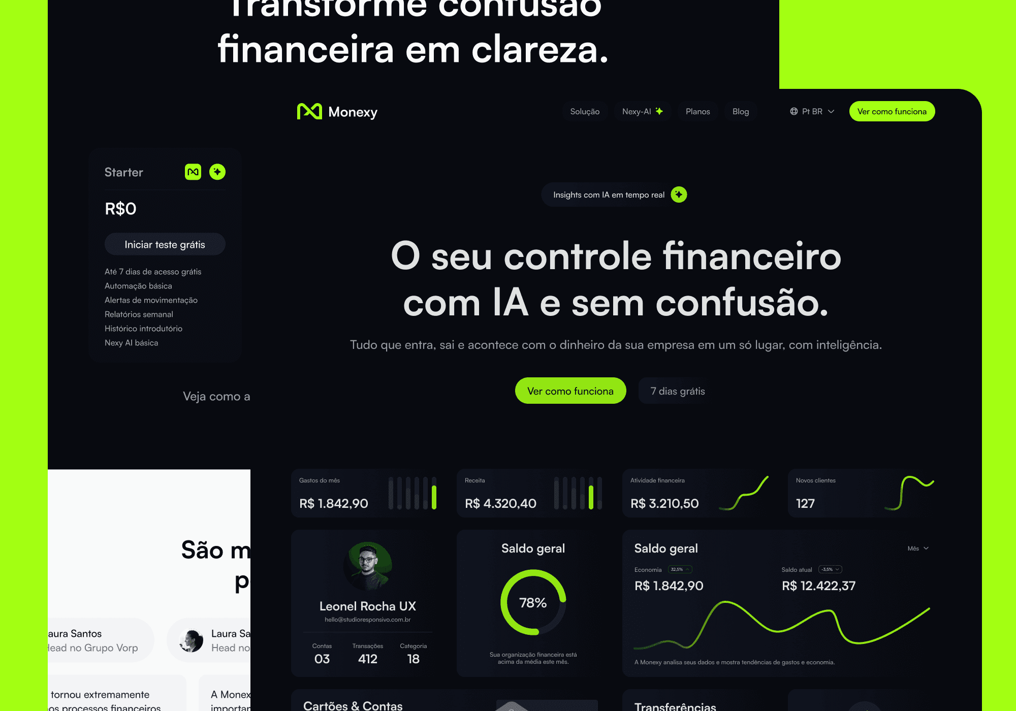 Site da plataforma financeira Monexy com dashboard e controle por IA - projeto do Studio Responsivo