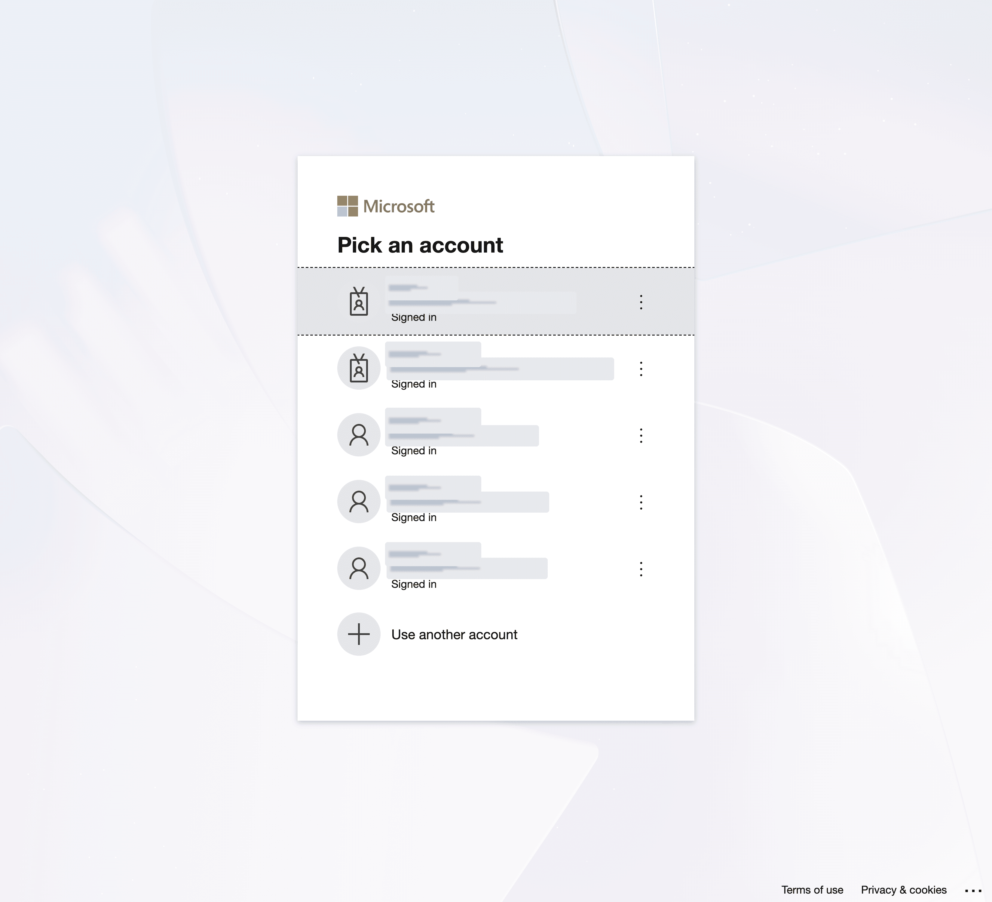Microsoft Pick an account page for the custom Microsoft Teams app