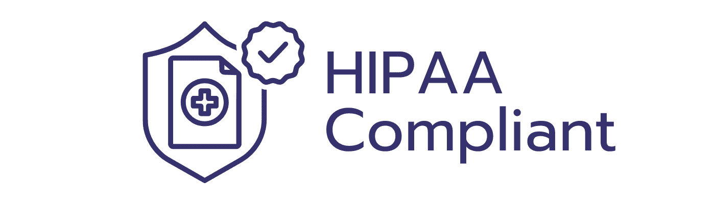 A shield and checkmark with a medical document and the text "HIPAA Compliant"