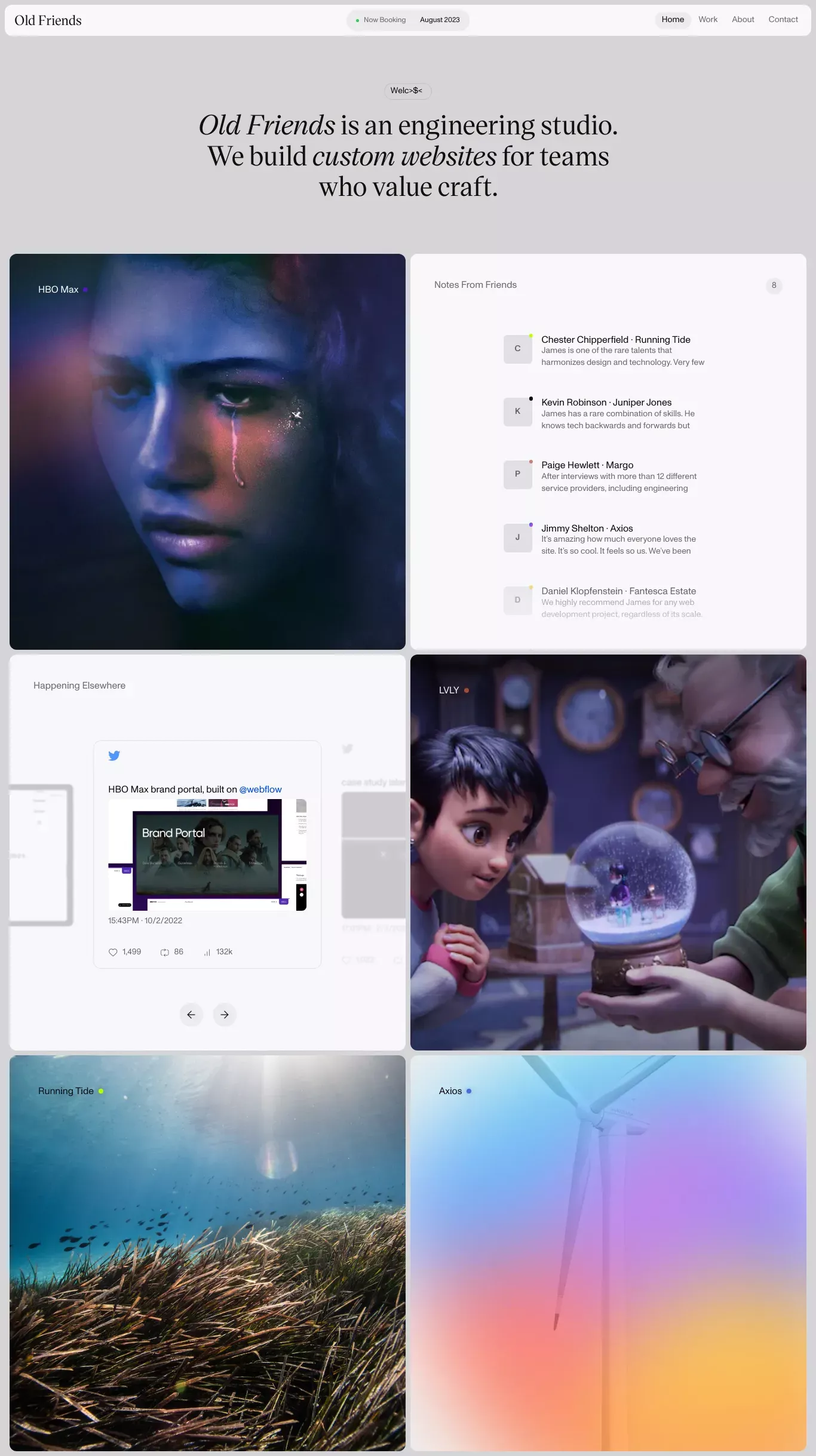 Old Friends · Engineering Studio portfolio page screenshot showcasing Design and Tech design
