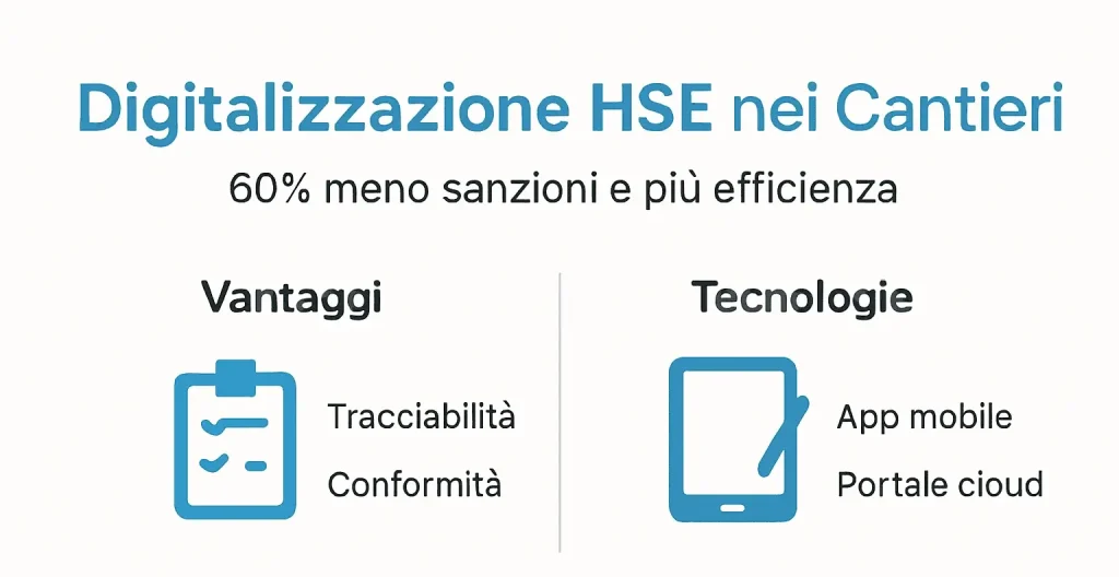 Infografica sulla trasformazione digitale della gestione HSE nei cantieri: tutti i vantaggi