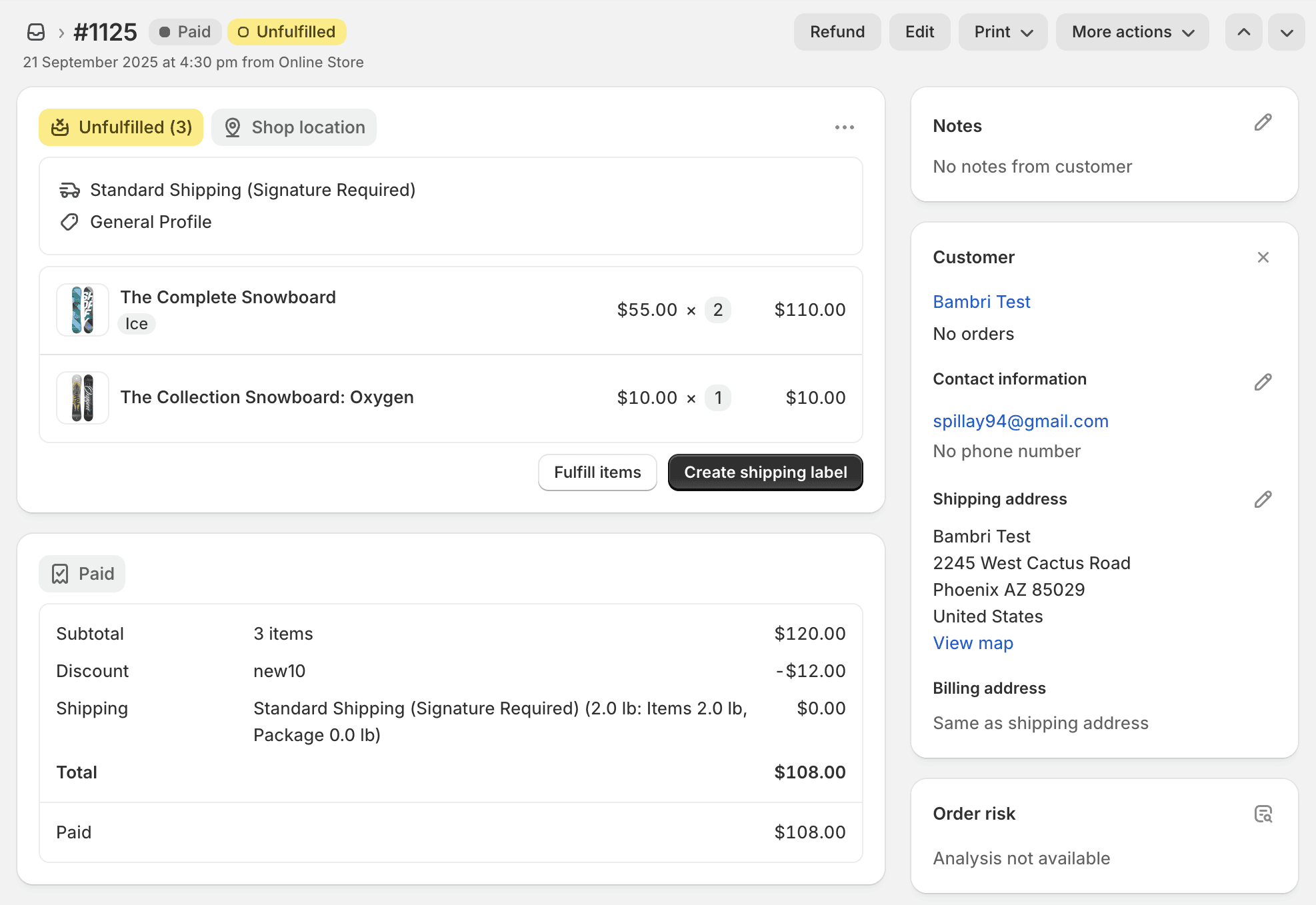 Shopify Order page in Shopify order admin