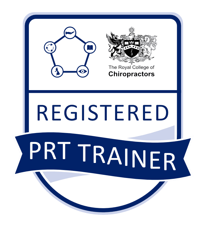 Registered PRT Trainer badge from The Royal College of Chiropractors.