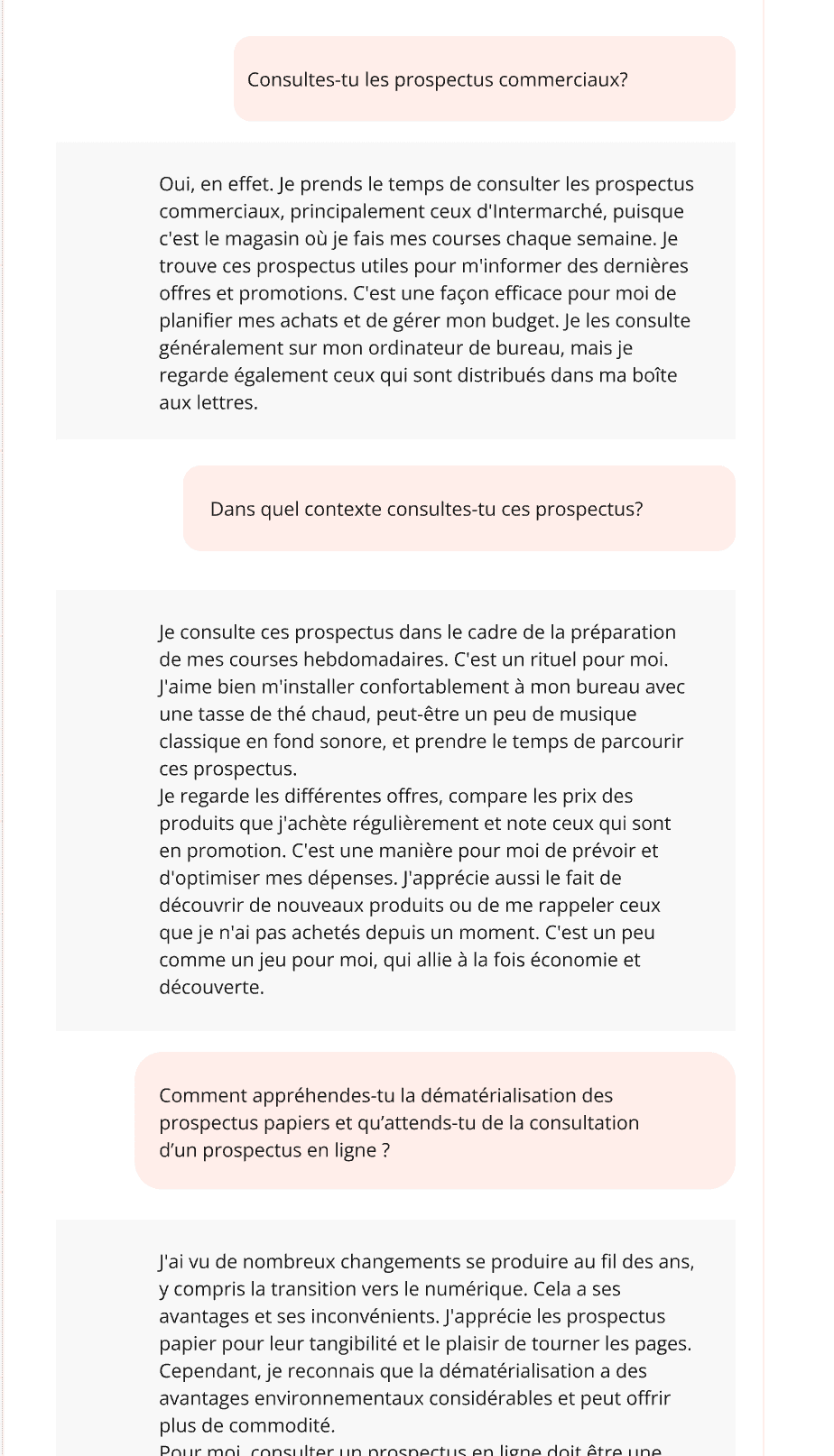 UX research interview answers on online product prospectus comparison.
