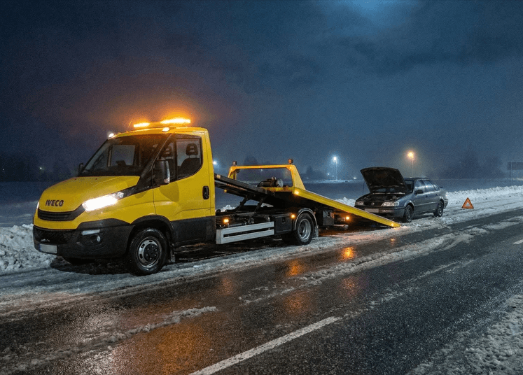 laweta Mago Car podczas nocnej interwencji na drodze krajowej