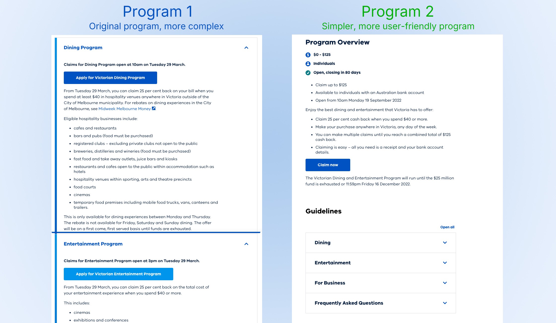 Showing the 2 buttons in program 1 and the more simplified 1 button in porgram 2