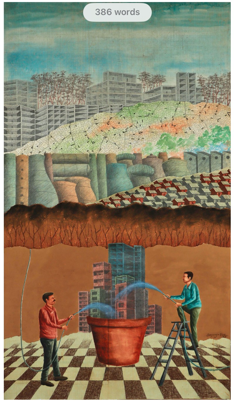 herd of sheep on road painting