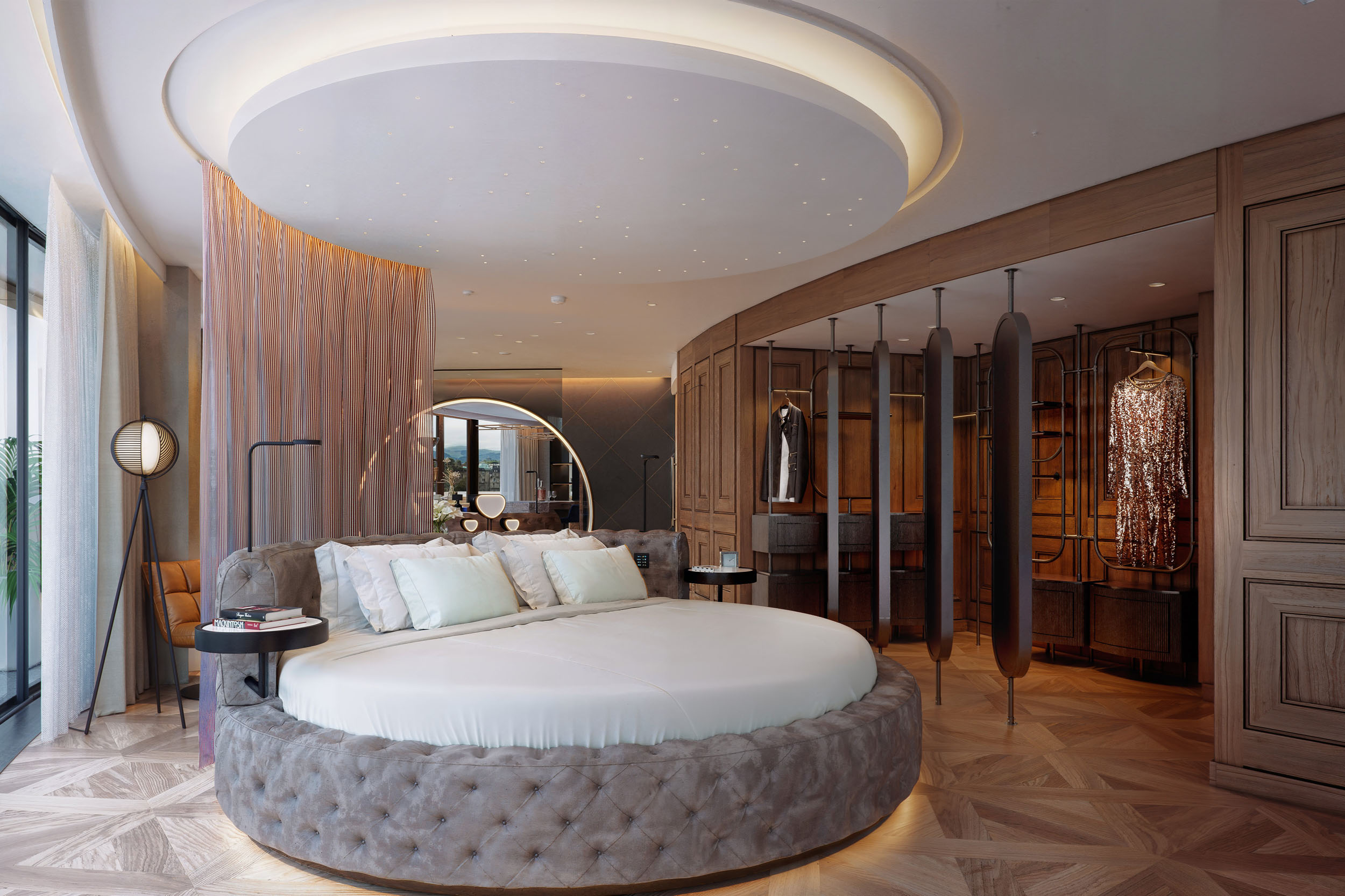 Luxury bedroom architectural render and interior visualisation.