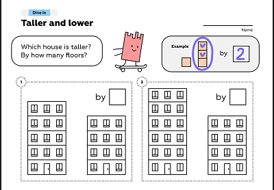 Compare heights: how many more floors does the taller building have?