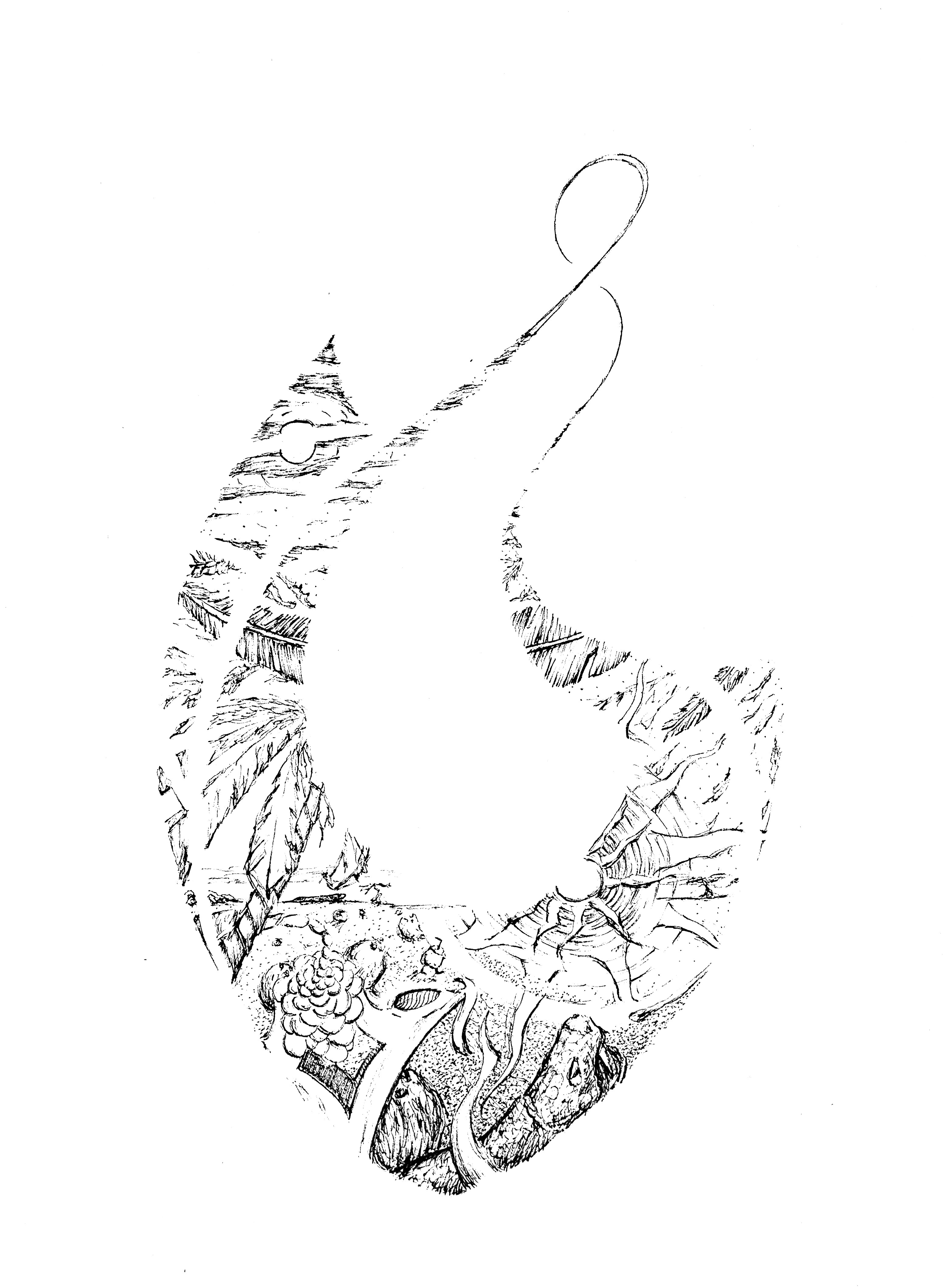 hameçon de thaiti dans un style épuré mais complexe imbriquant des symboles à l'encre noire